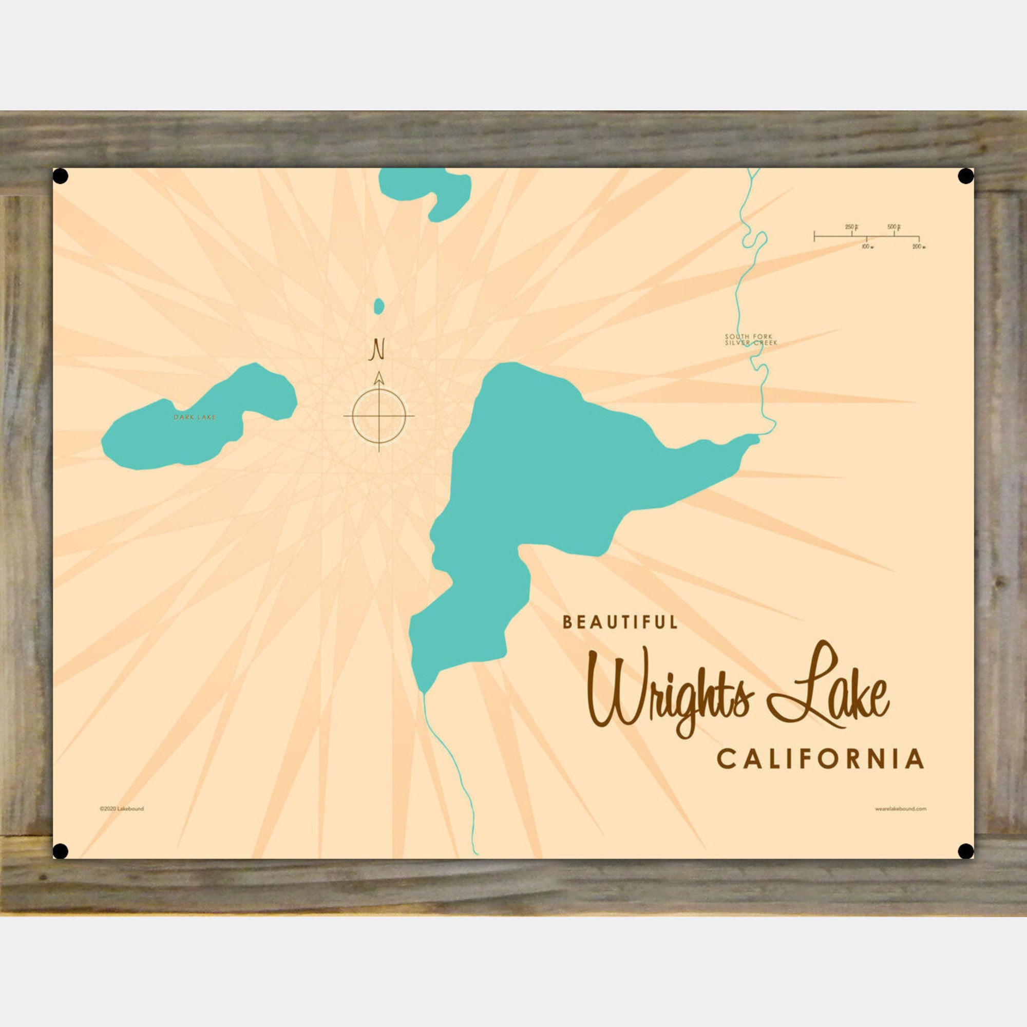 Wrights Lake California, Wood-Mounted Metal Sign Map Art