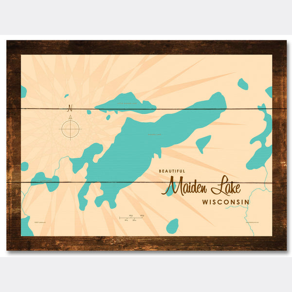Maiden Lake Wisconsin, Rustic Wood Sign Map Art