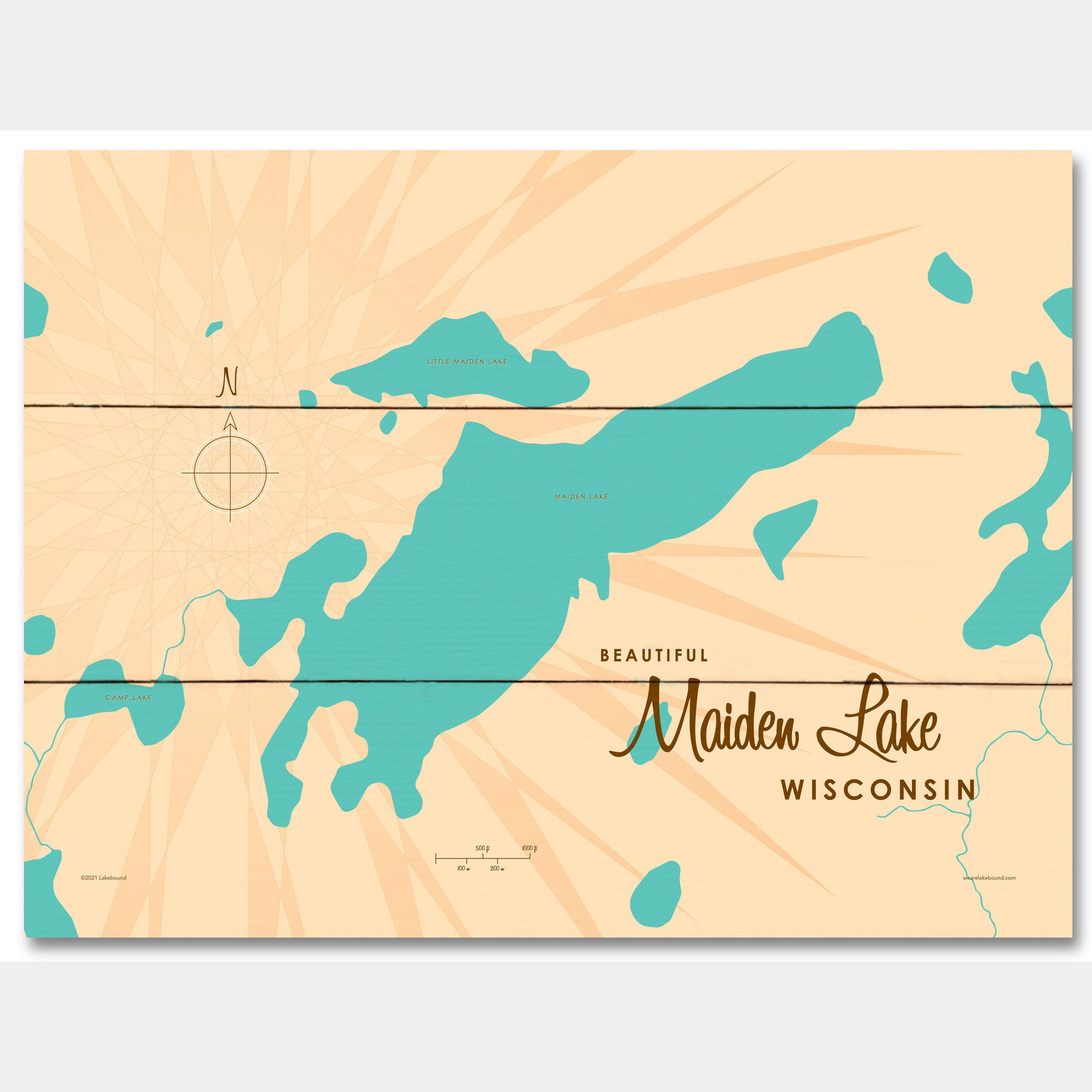 Maiden Lake Wisconsin, Wood Sign Map Art