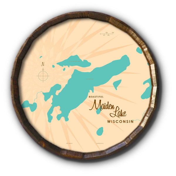 Maiden Lake Wisconsin, Barrel End Map Art