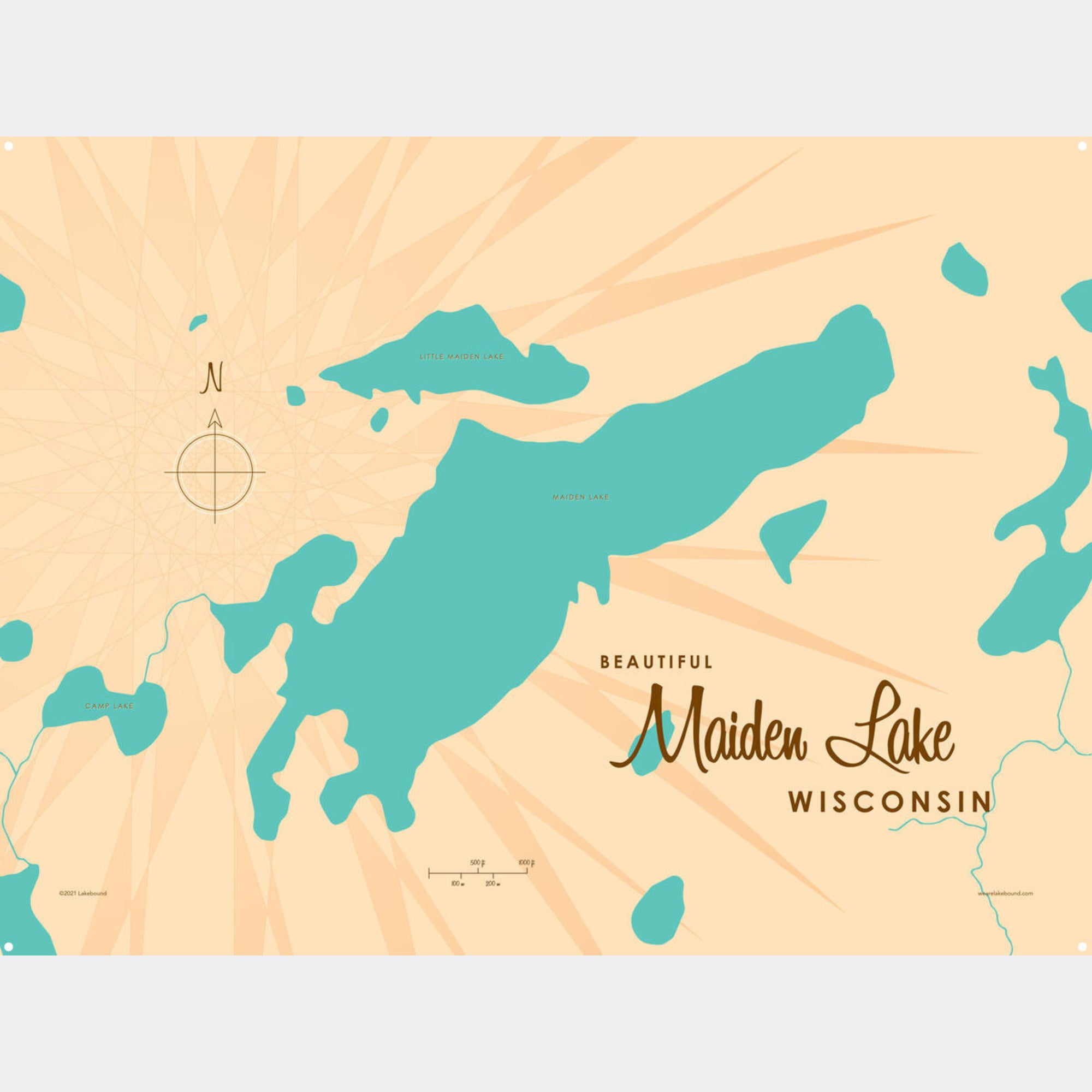 Maiden Lake Wisconsin, Metal Sign Map Art