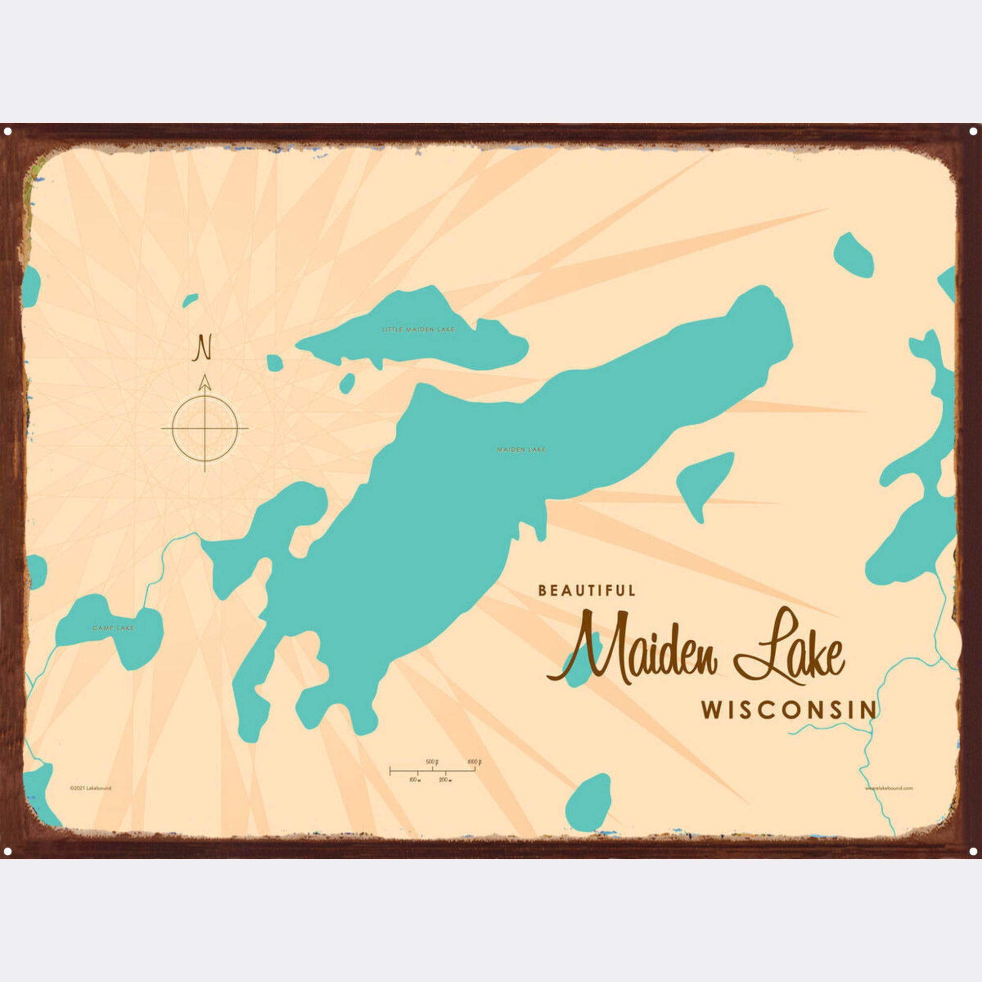 Maiden Lake Wisconsin, Rustic Metal Sign Map Art