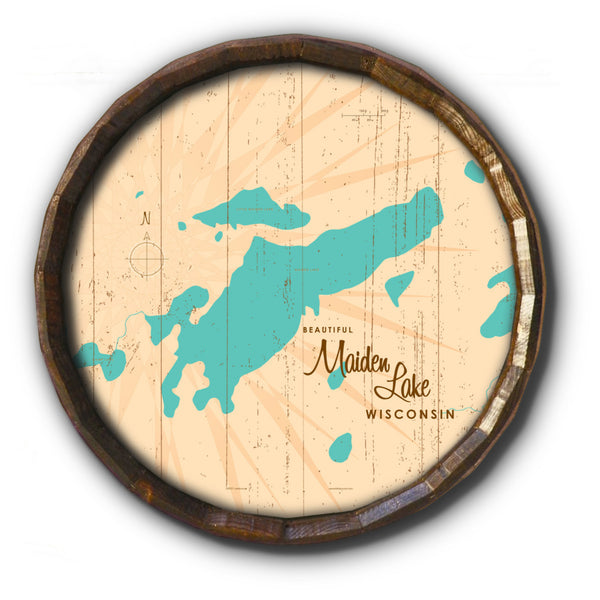 Maiden Lake Wisconsin, Rustic Barrel End Map Art