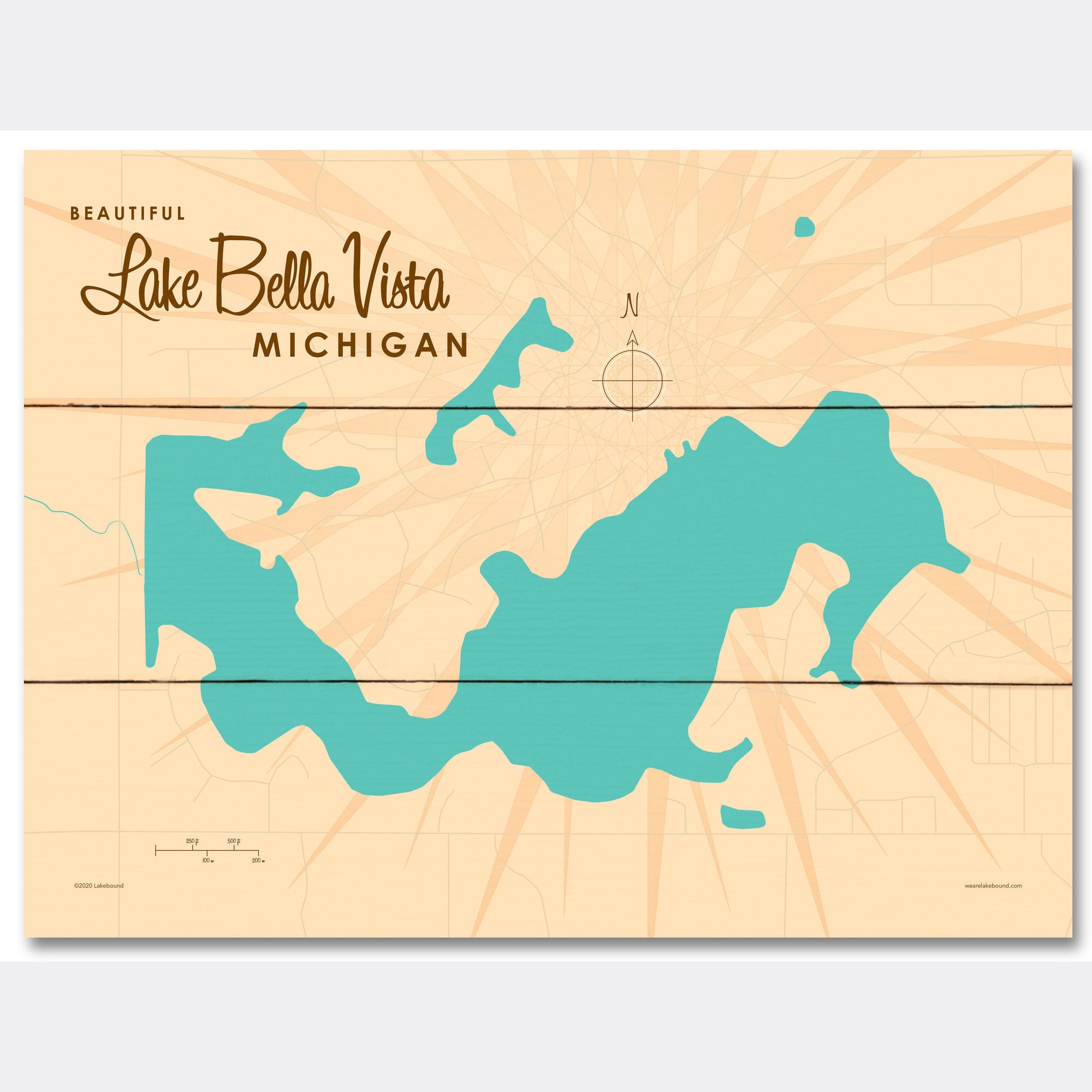 Lake Bella Vista Michigan, Wood Sign Map Art