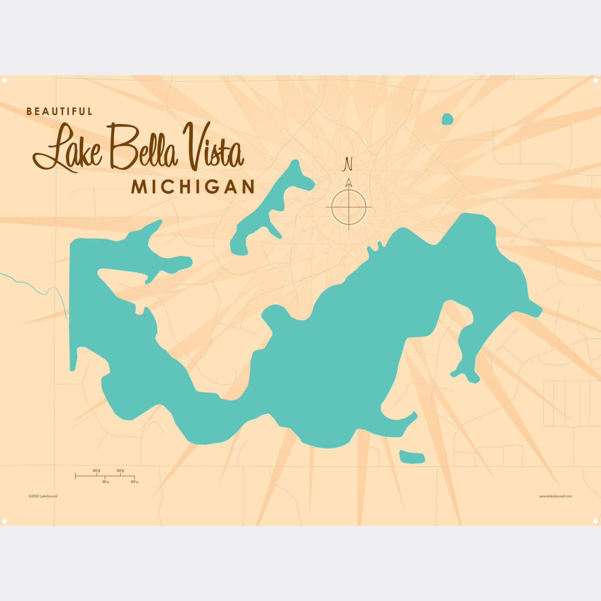Lake Bella Vista Michigan, Metal Sign Map Art