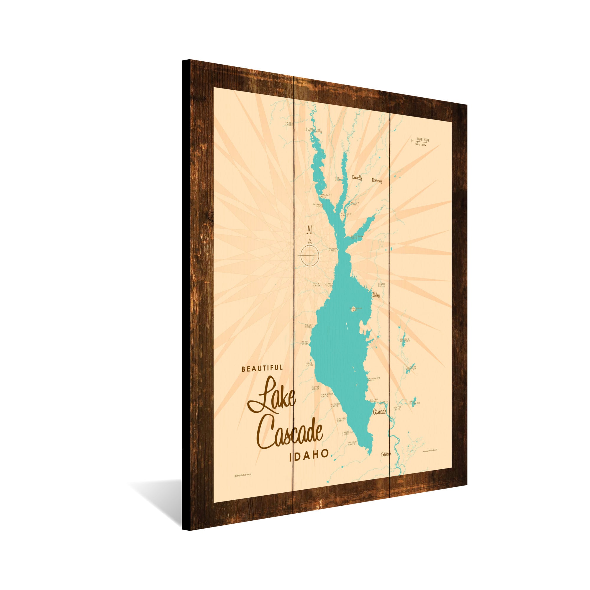 Lake Cascade Idaho, Rustic Wood Sign Map Art