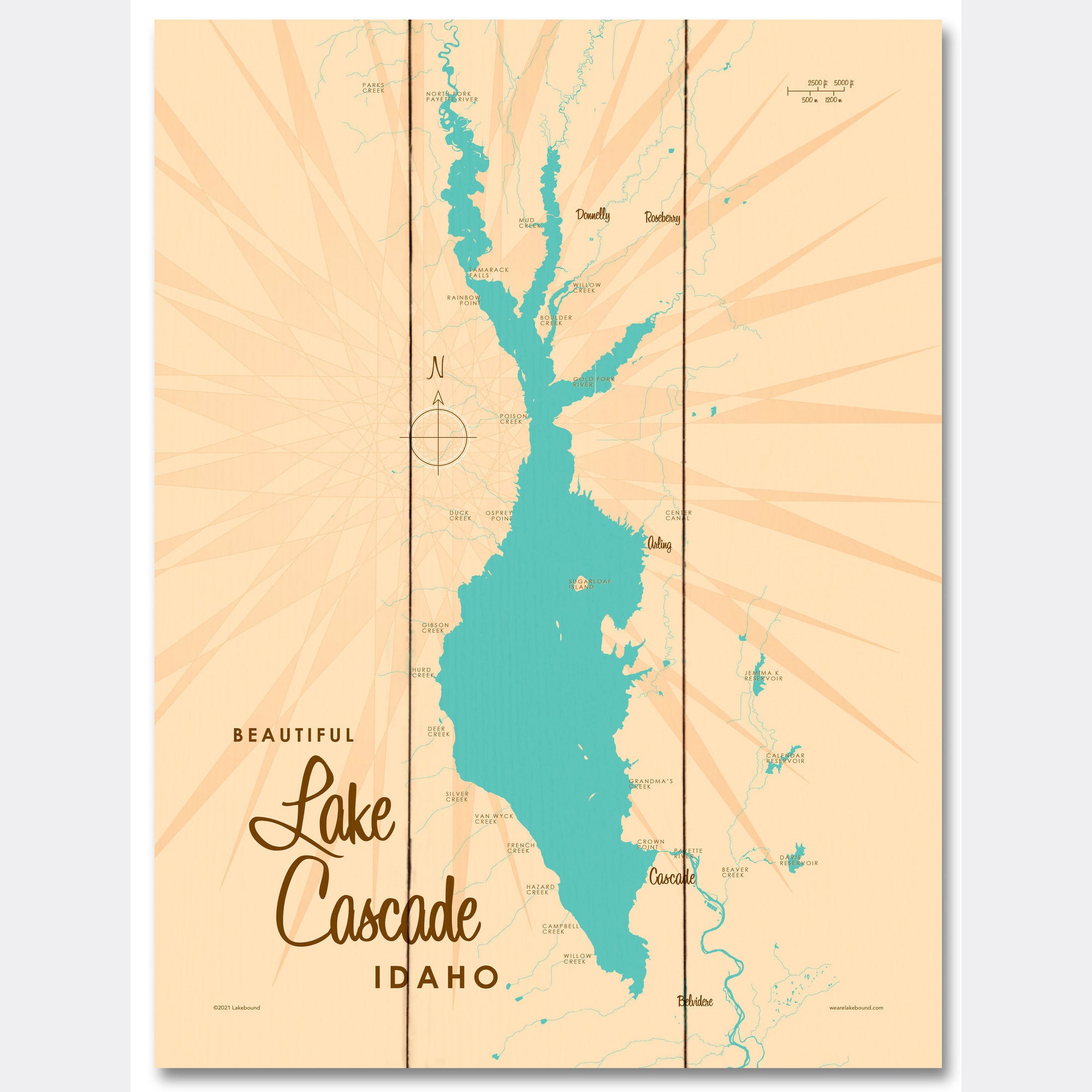 Lake Cascade Idaho, Wood Sign Map Art