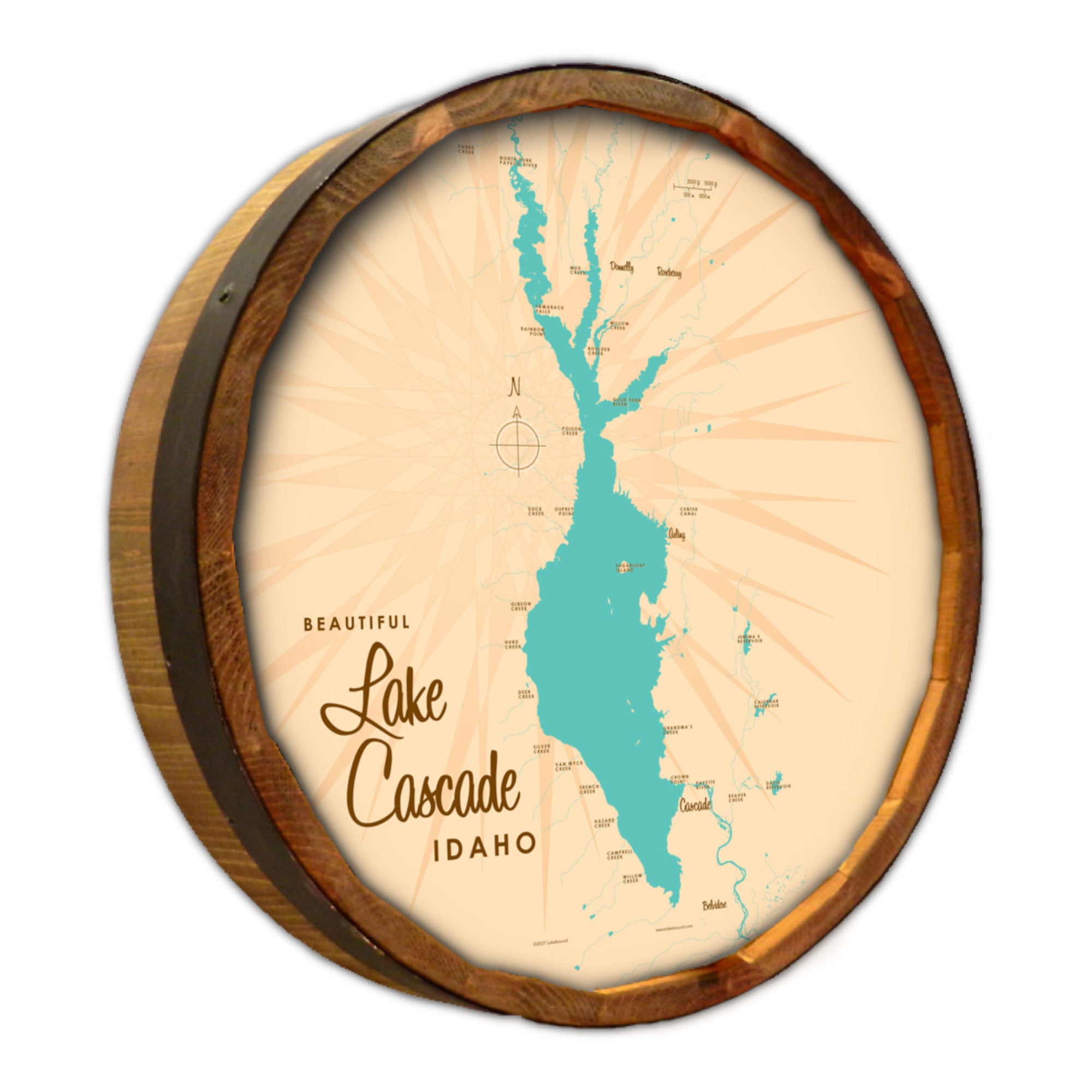 Lake Cascade Idaho, Barrel End Map Art