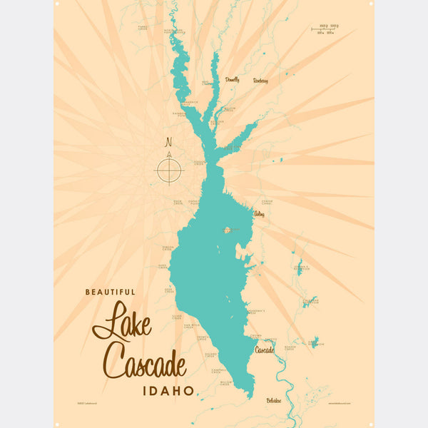Lake Cascade Idaho, Metal Sign Map Art