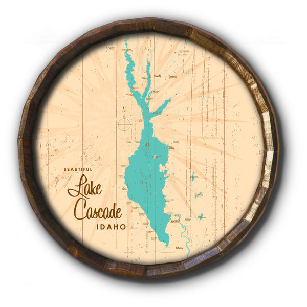 Lake Cascade Idaho, Rustic Barrel End Map Art