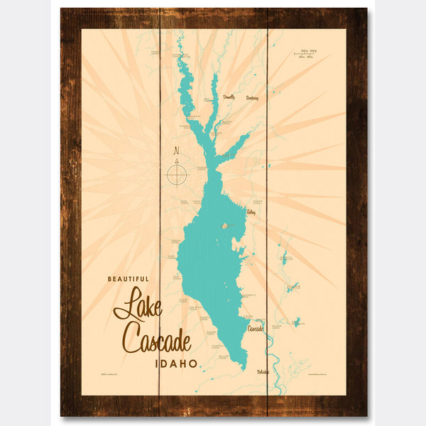 Lake Cascade Idaho, Rustic Wood Sign Map Art
