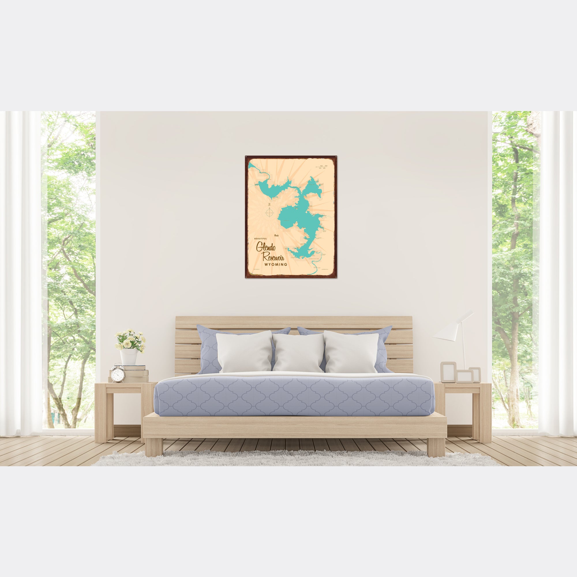 Glendo Reservoir Wyoming, Rustic Metal Sign Map Art