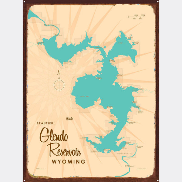 Glendo Reservoir Wyoming, Rustic Metal Sign Map Art