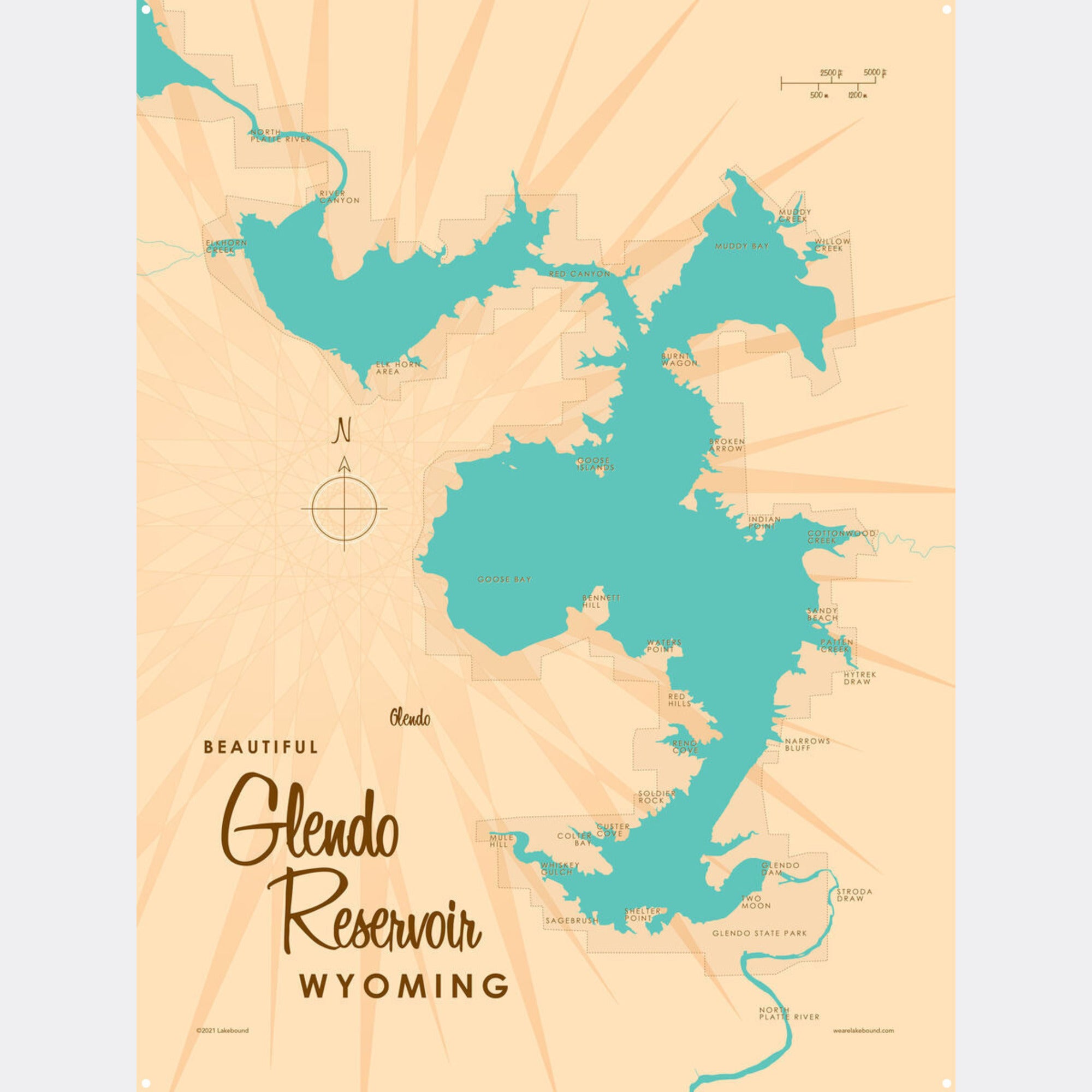 Glendo Reservoir Wyoming, Metal Sign Map Art