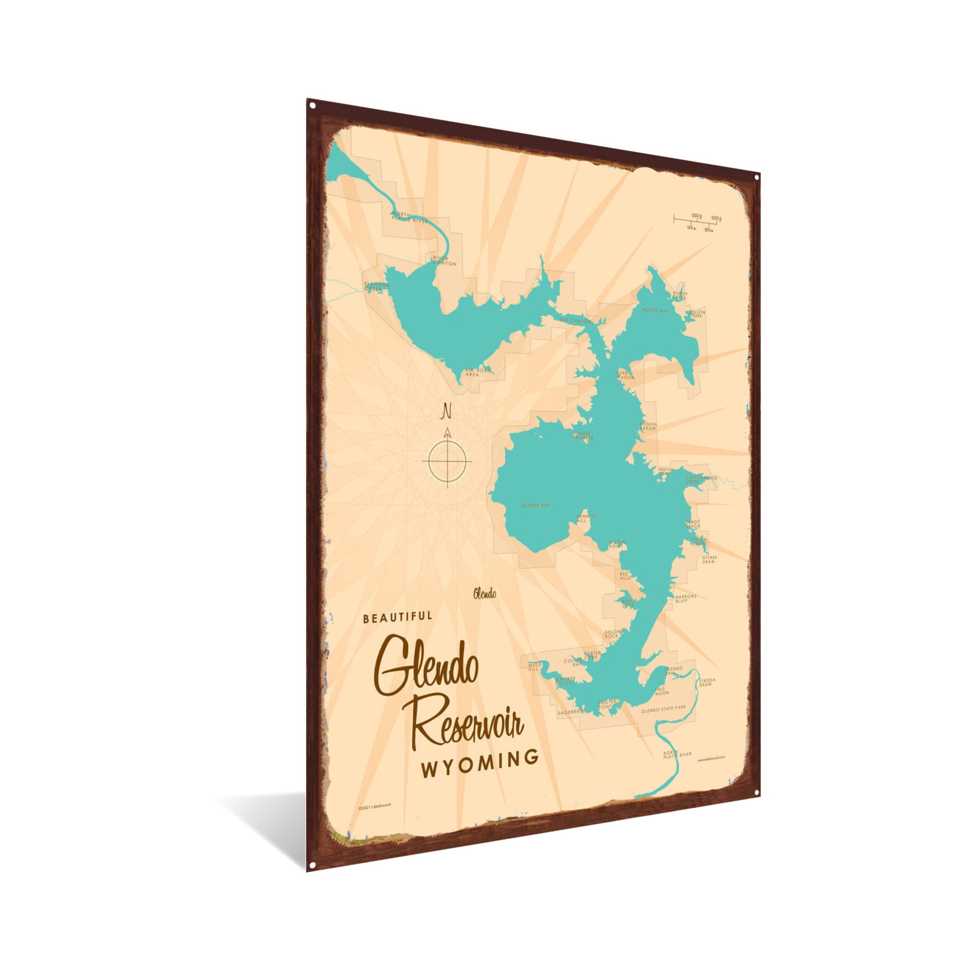 Glendo Reservoir Wyoming, Rustic Metal Sign Map Art