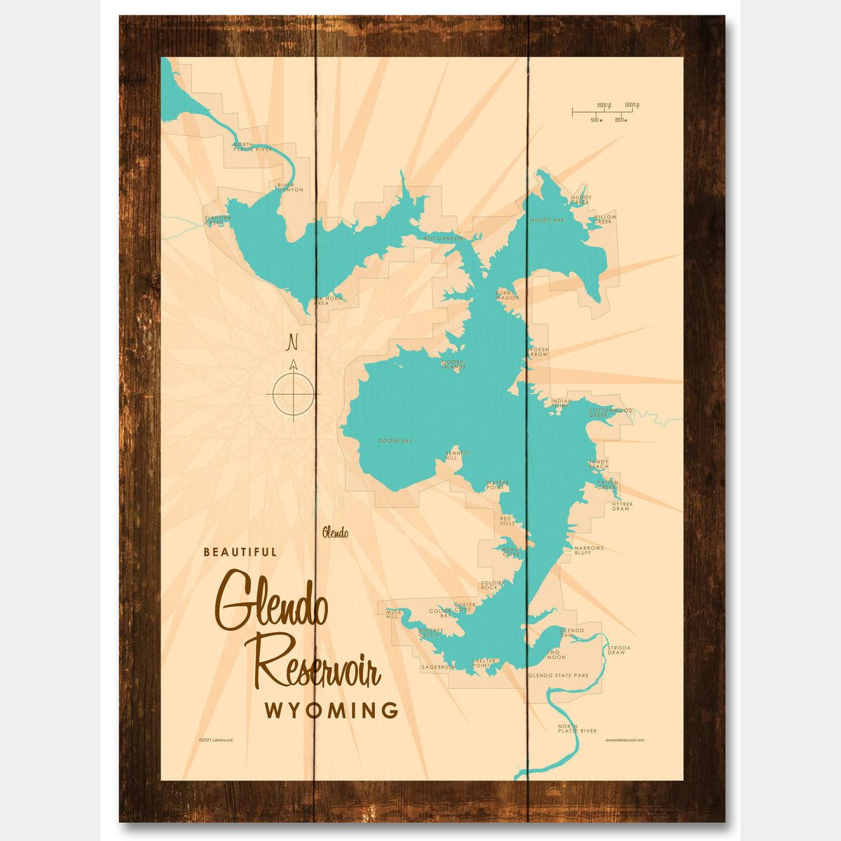 Glendo Reservoir Wyoming, Rustic Wood Sign Map Art – Lakebound®