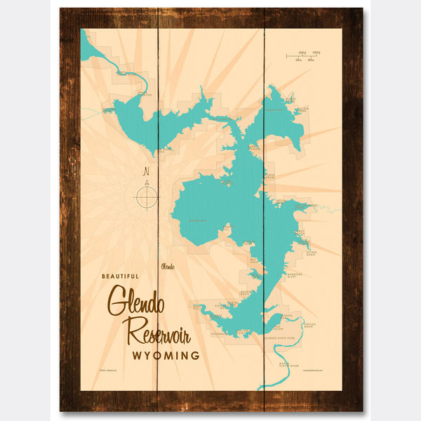 Glendo Reservoir Wyoming, Rustic Wood Sign Map Art