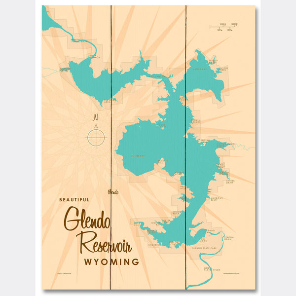Glendo Reservoir Wyoming, Wood Sign Map Art