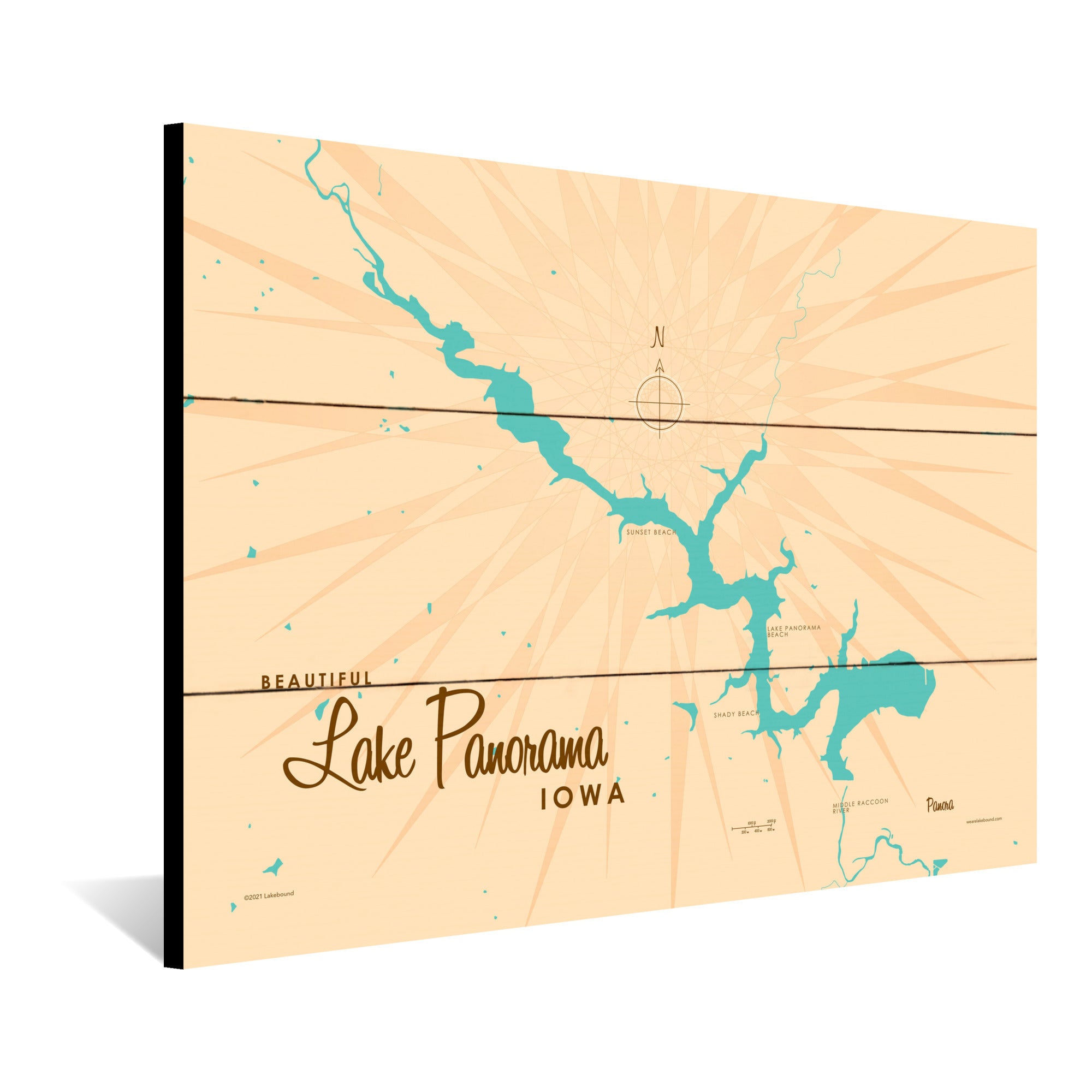 Lake Panorama Iowa, Wood Sign Map Art