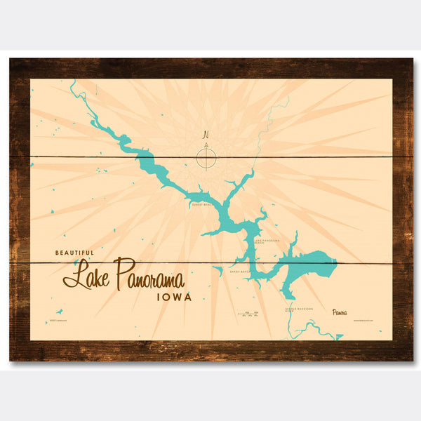 Lake Panorama Iowa, Rustic Wood Sign Map Art