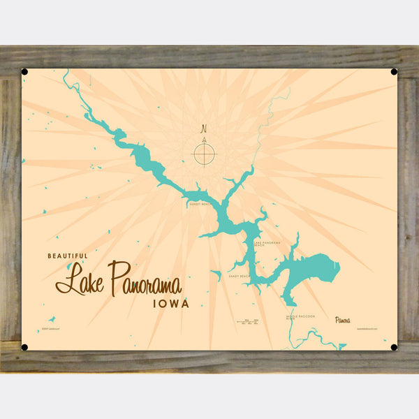 Lake Panorama Iowa, Wood-Mounted Metal Sign Map Art