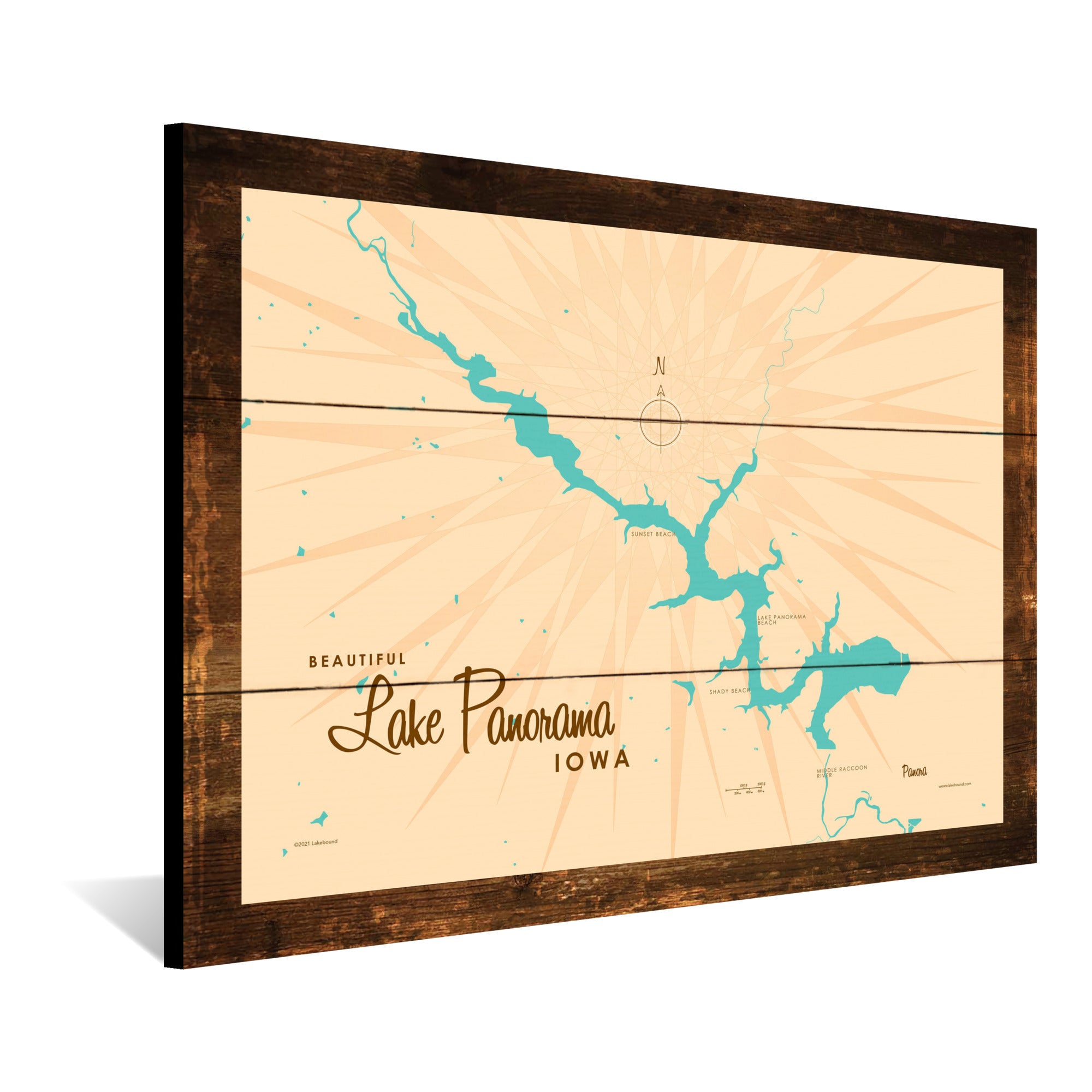 Lake Panorama Iowa, Rustic Wood Sign Map Art