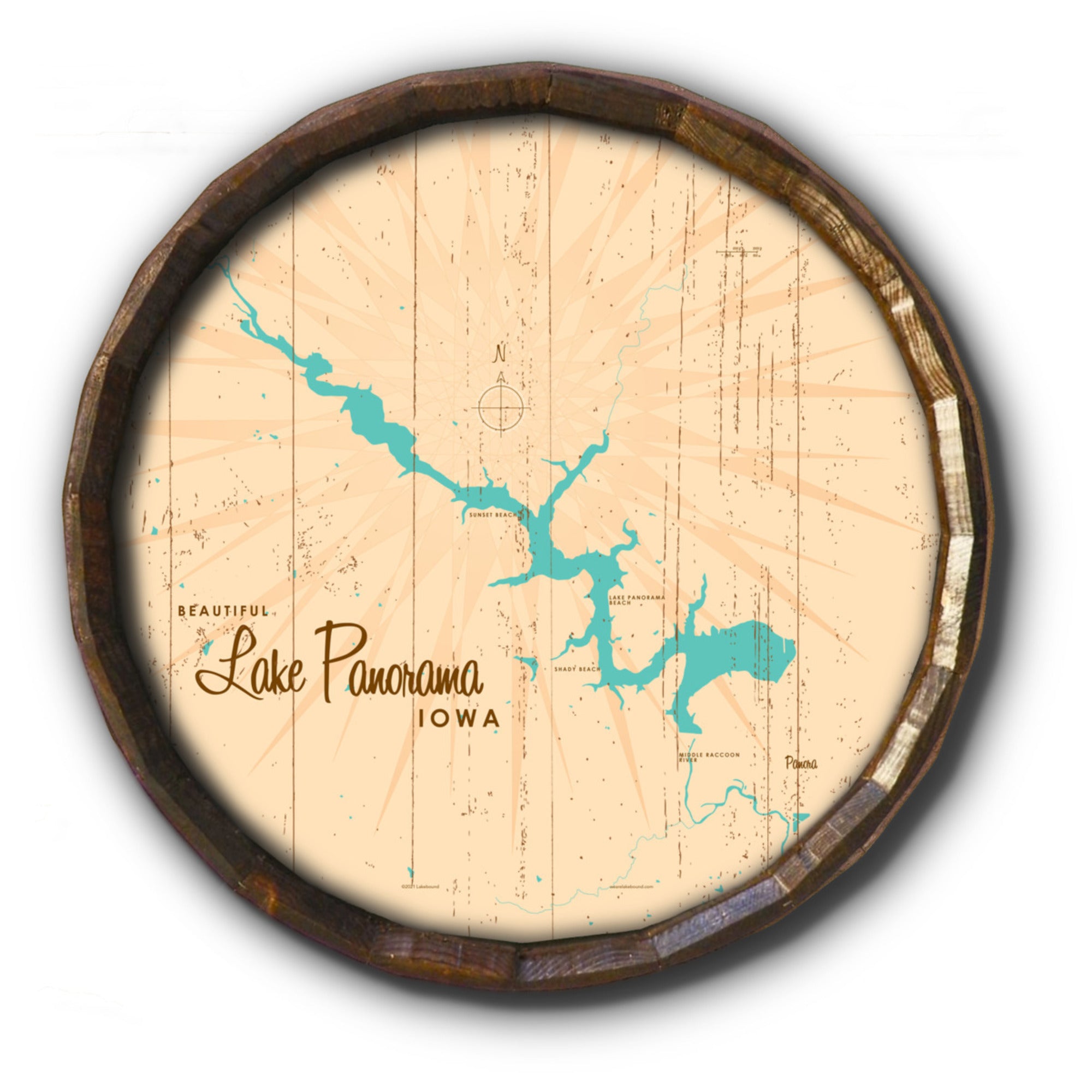 Lake Panorama Iowa, Rustic Barrel End Map Art