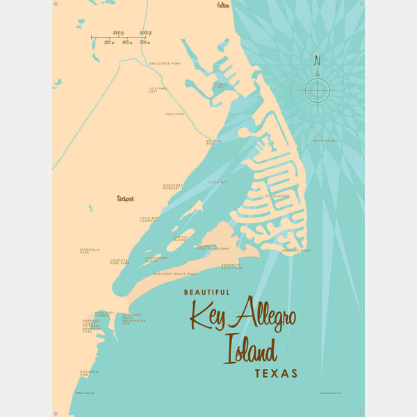 Key Allegro Island Texas, Metal Sign Map Art