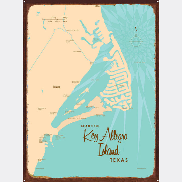 Key Allegro Island Texas, Rustic Metal Sign Map Art