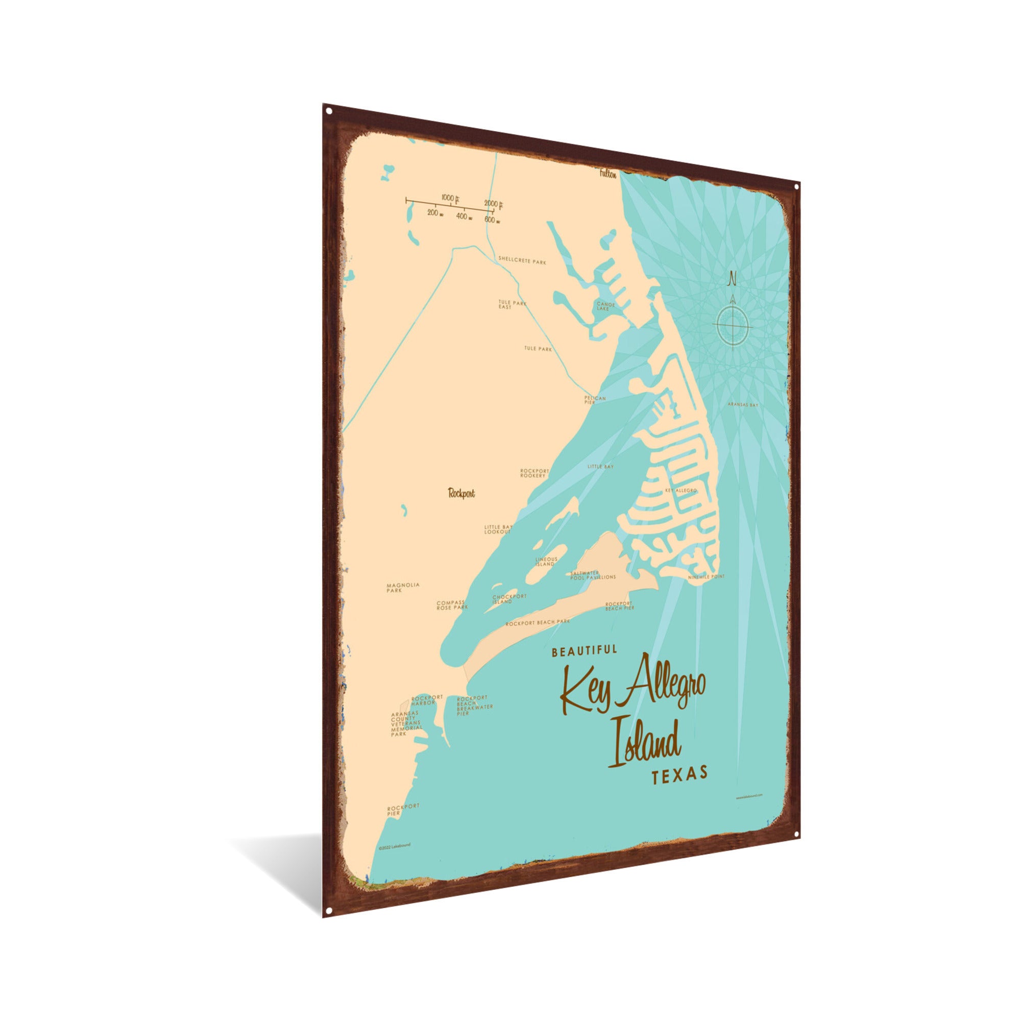 Key Allegro Island Texas, Rustic Metal Sign Map Art