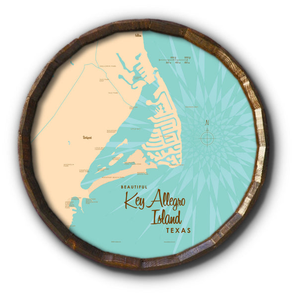 Key Allegro Island Texas, Barrel End Map Art