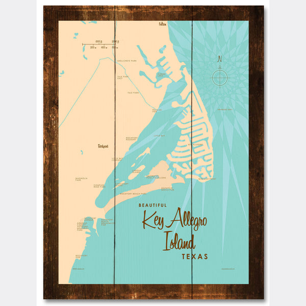 Key Allegro Island Texas, Rustic Wood Sign Map Art