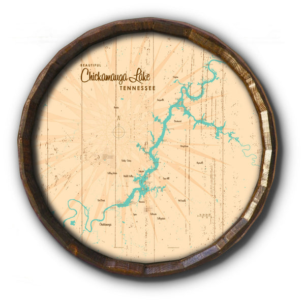 Chickamauga Lake Tennessee, Rustic Barrel End Map Art