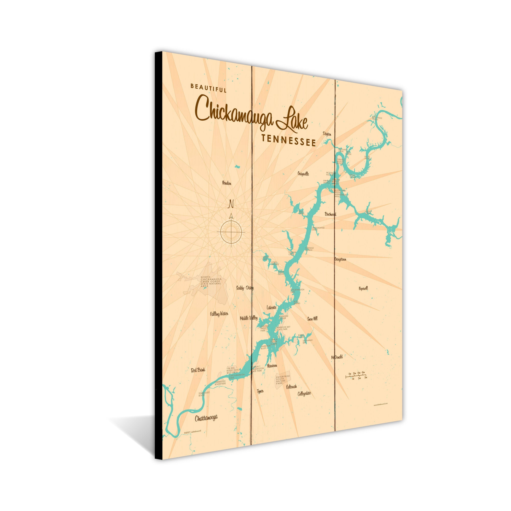 Chickamauga Lake Tennessee, Wood Sign Map Art