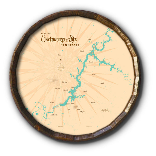 Chickamauga Lake Tennessee, Barrel End Map Art