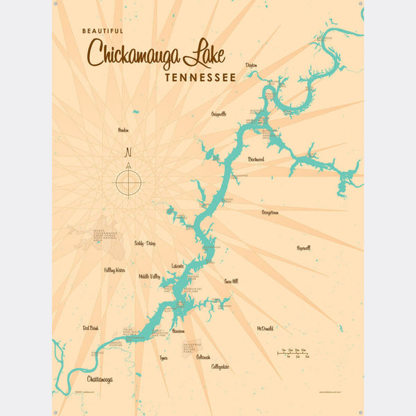Chickamauga Lake Tennessee, Metal Sign Map Art