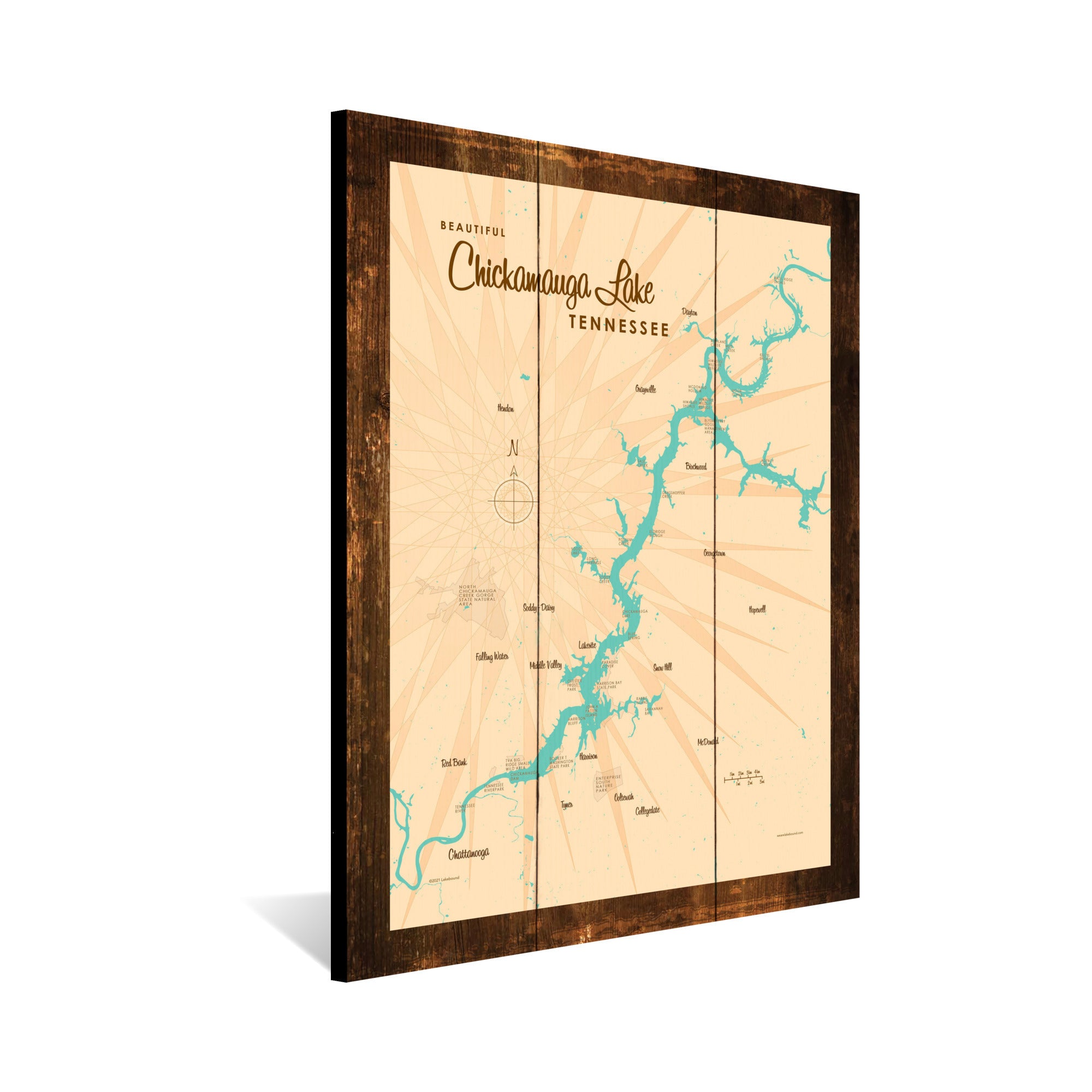 Chickamauga Lake Tennessee, Rustic Wood Sign Map Art