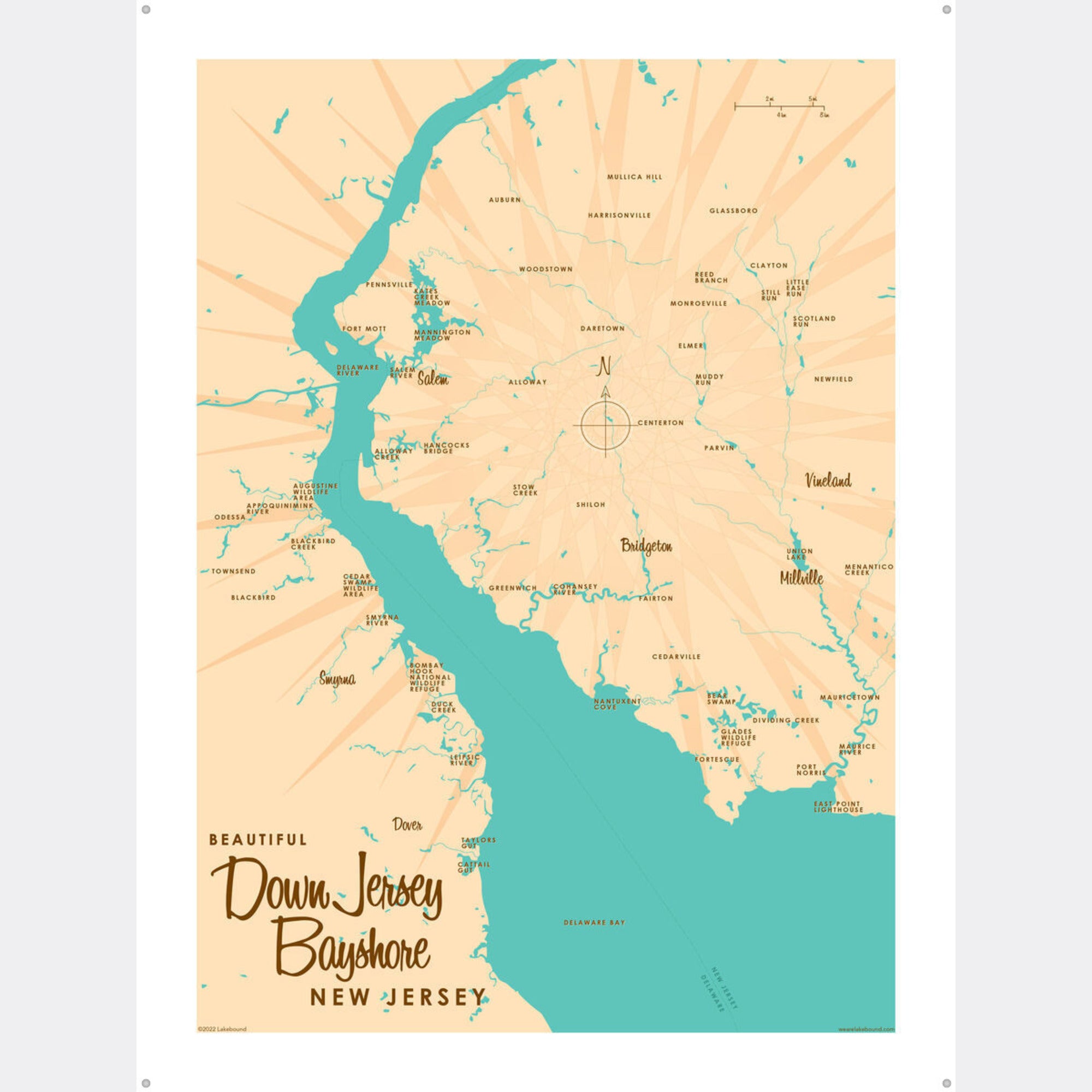 Down Jersey Bayshore New Jersey, Metal Sign Map Art