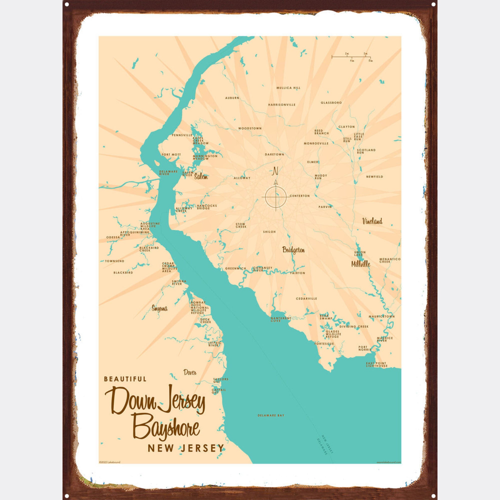 Down Jersey Bayshore New Jersey, Rustic Metal Sign Map Art