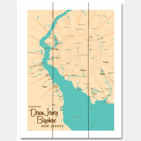 Down Jersey Bayshore New Jersey, Wood Sign Map Art