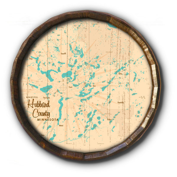 Hubbard County Minnesota, Rustic Barrel End Map Art