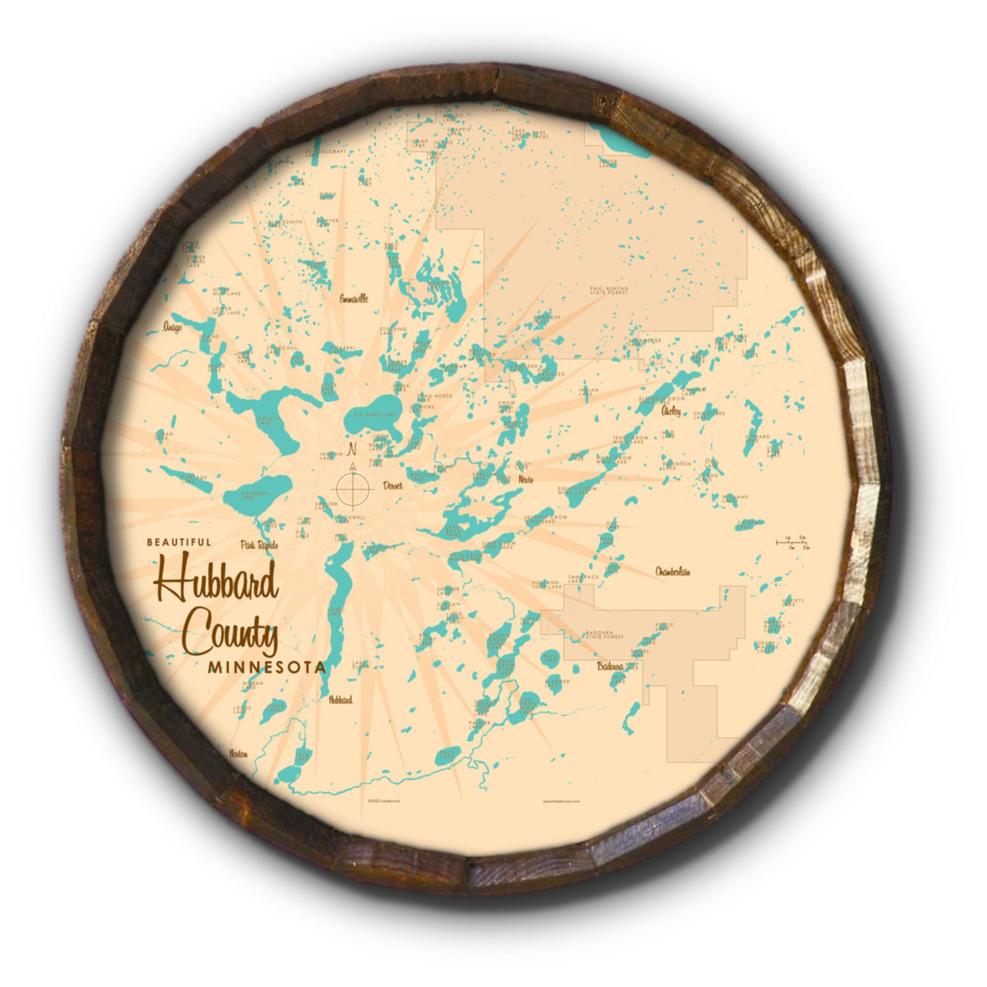 Hubbard County Minnesota, Barrel End Map Art