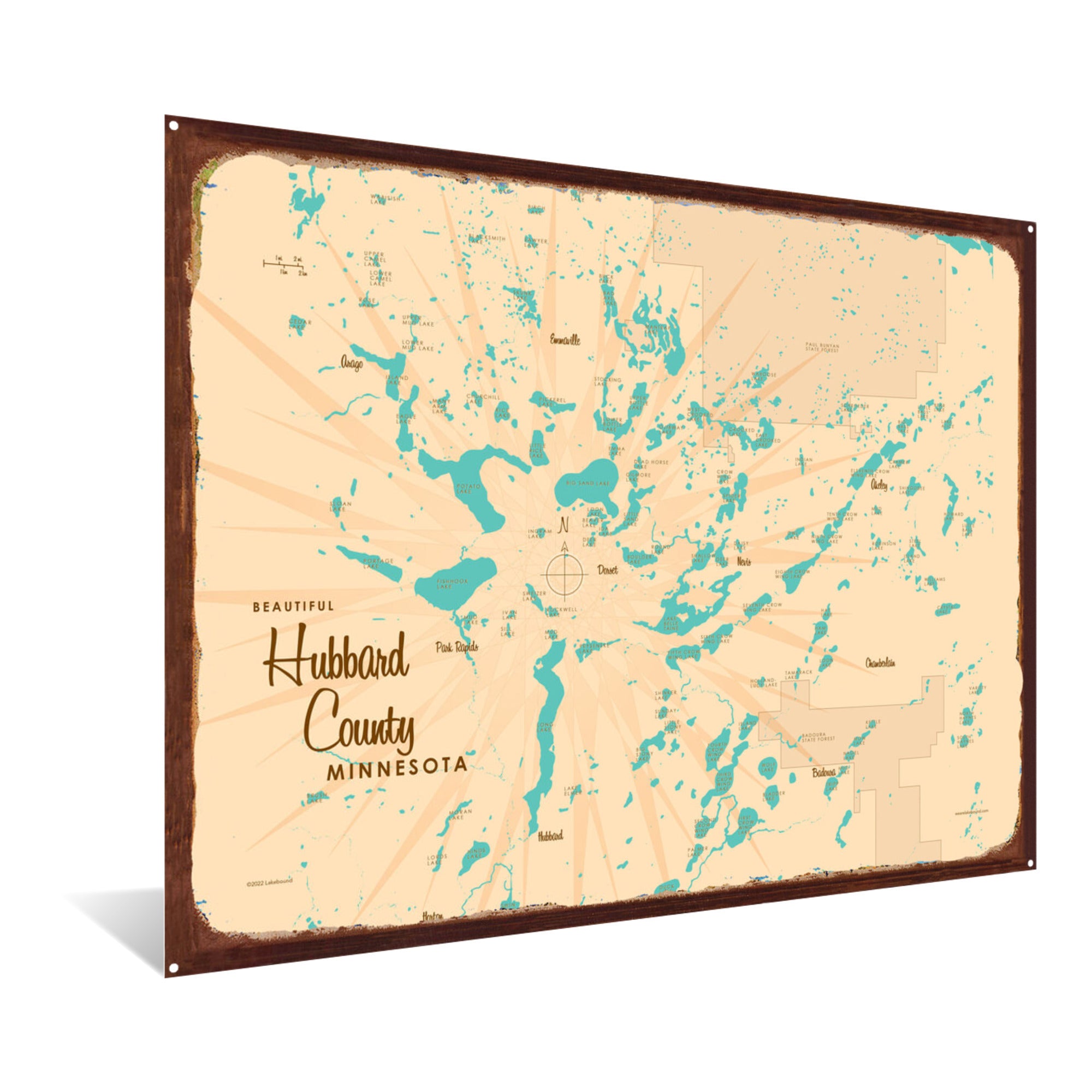 Hubbard County Minnesota, Rustic Metal Sign Map Art