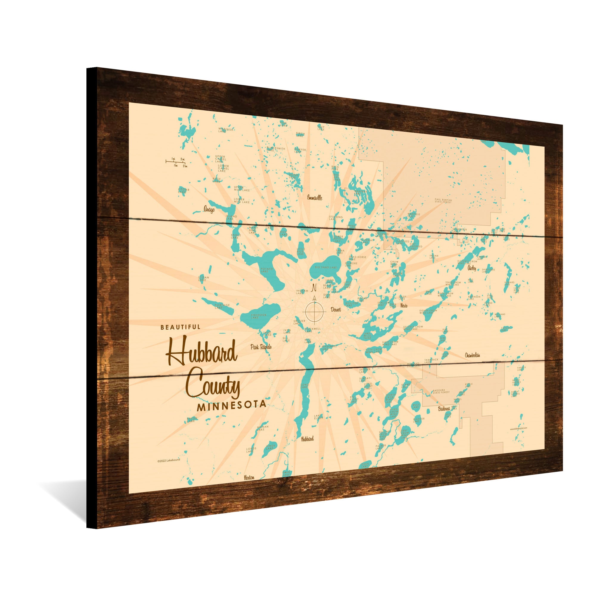 Hubbard County Minnesota, Rustic Wood Sign Map Art
