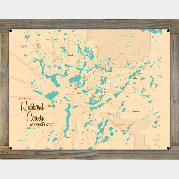 Hubbard County Minnesota, Wood-Mounted Metal Sign Map Art