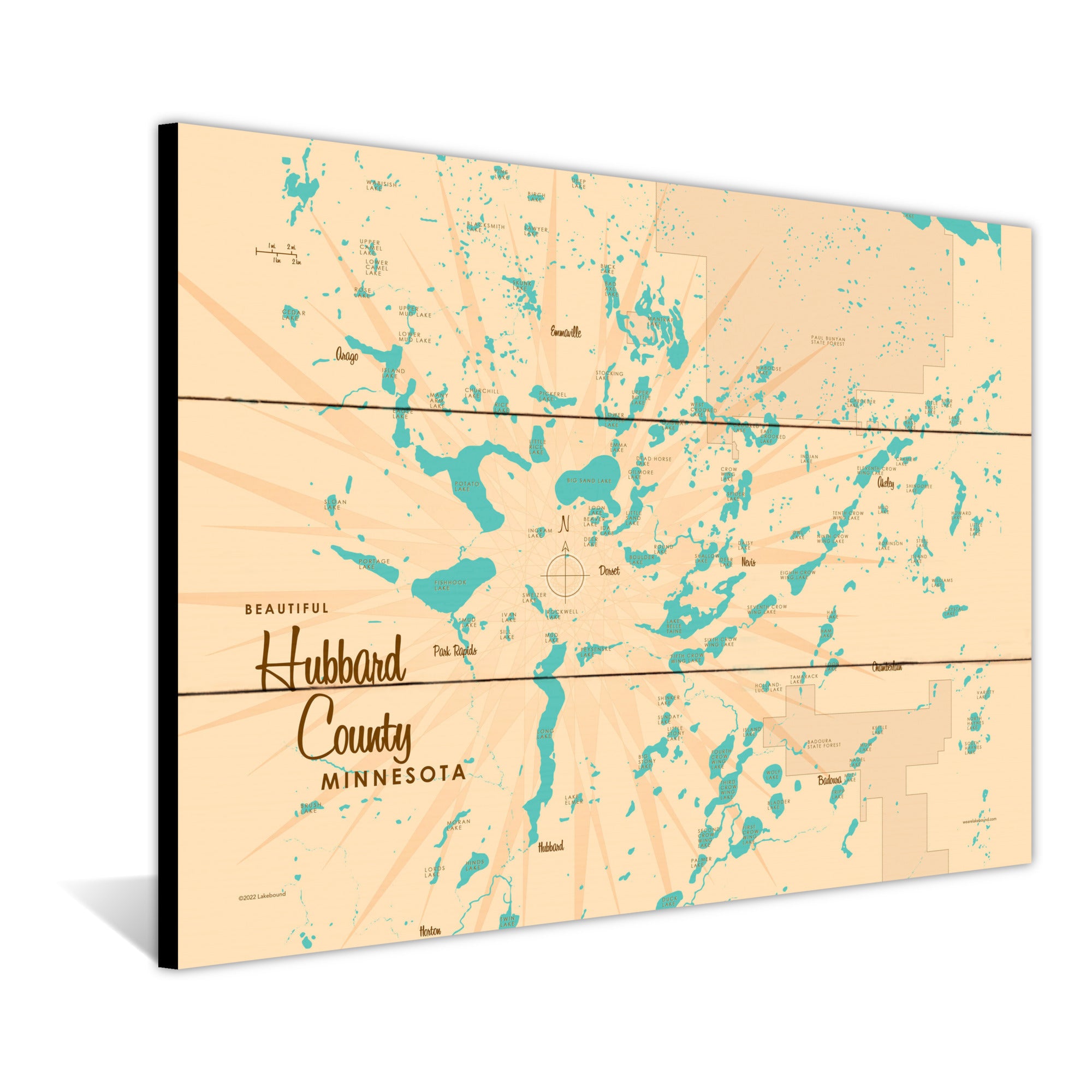 Hubbard County Minnesota, Wood Sign Map Art