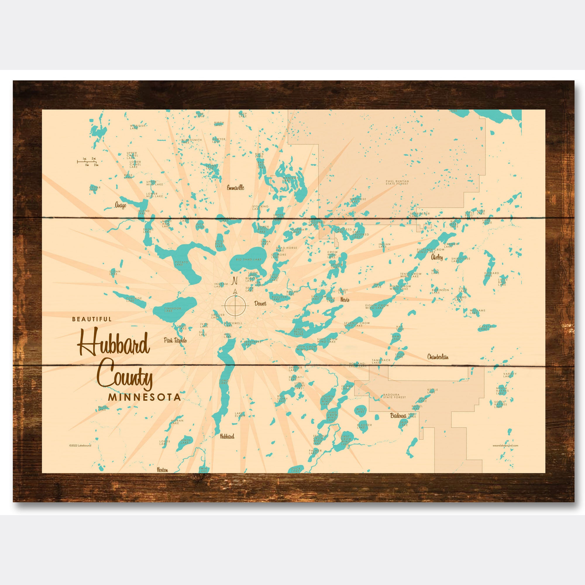 Hubbard County Minnesota, Rustic Wood Sign Map Art
