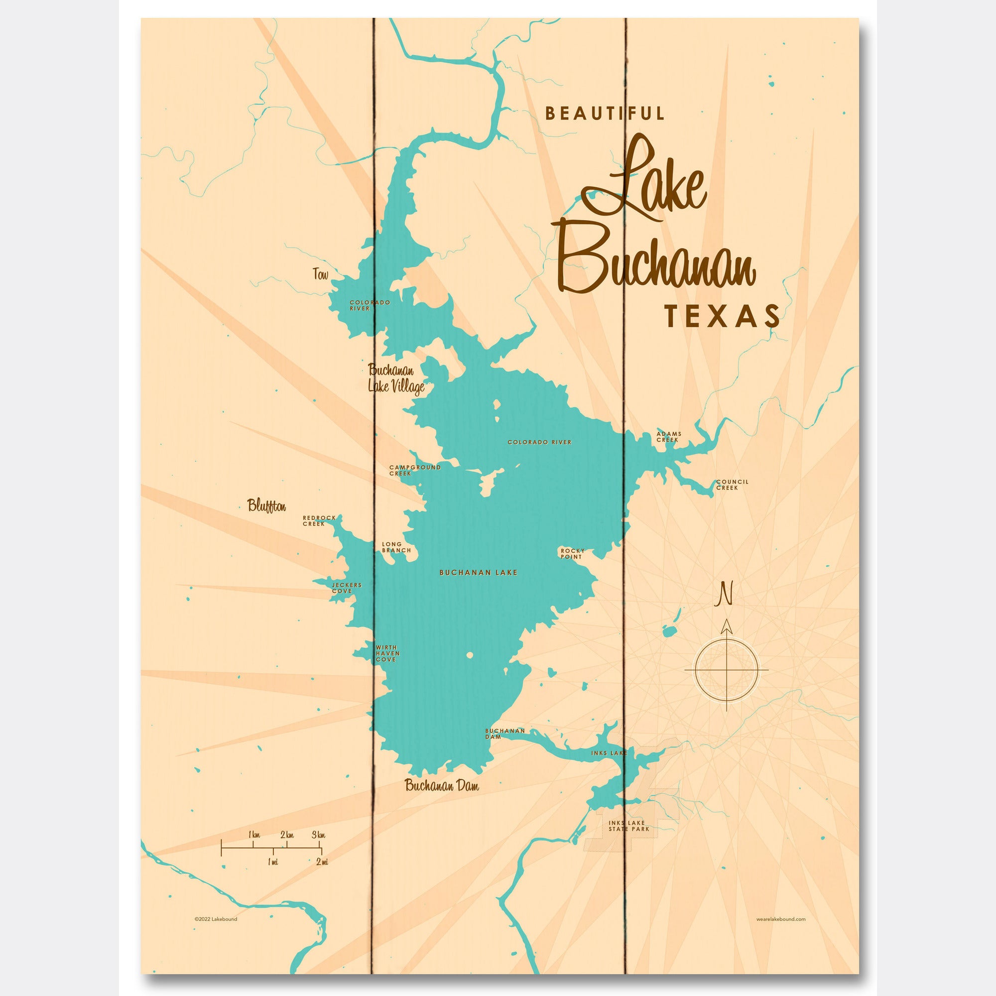 Lake Buchanan Texas, Wood Sign Map Art