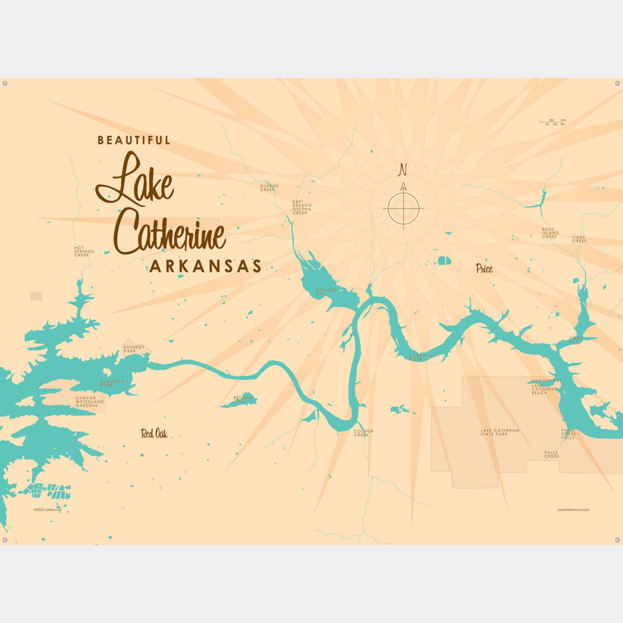 Lake Catherine Arkansas, Metal Sign Map Art