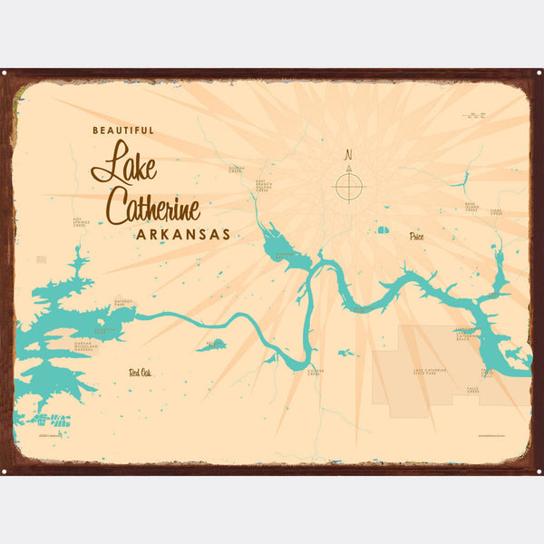 Lake Catherine Arkansas, Rustic Metal Sign Map Art
